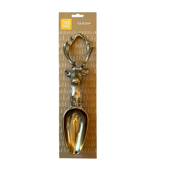 34th & Pine Figural Deer Ice Scoop 12in Gold Tone Stag Reindeer Holiday Barware - Picture 9 of 9